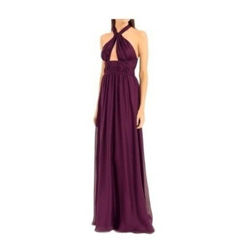 Leon Max Limited Edition Evening Gown Halter Purple Chiffon Pleated Maxi Dress 6